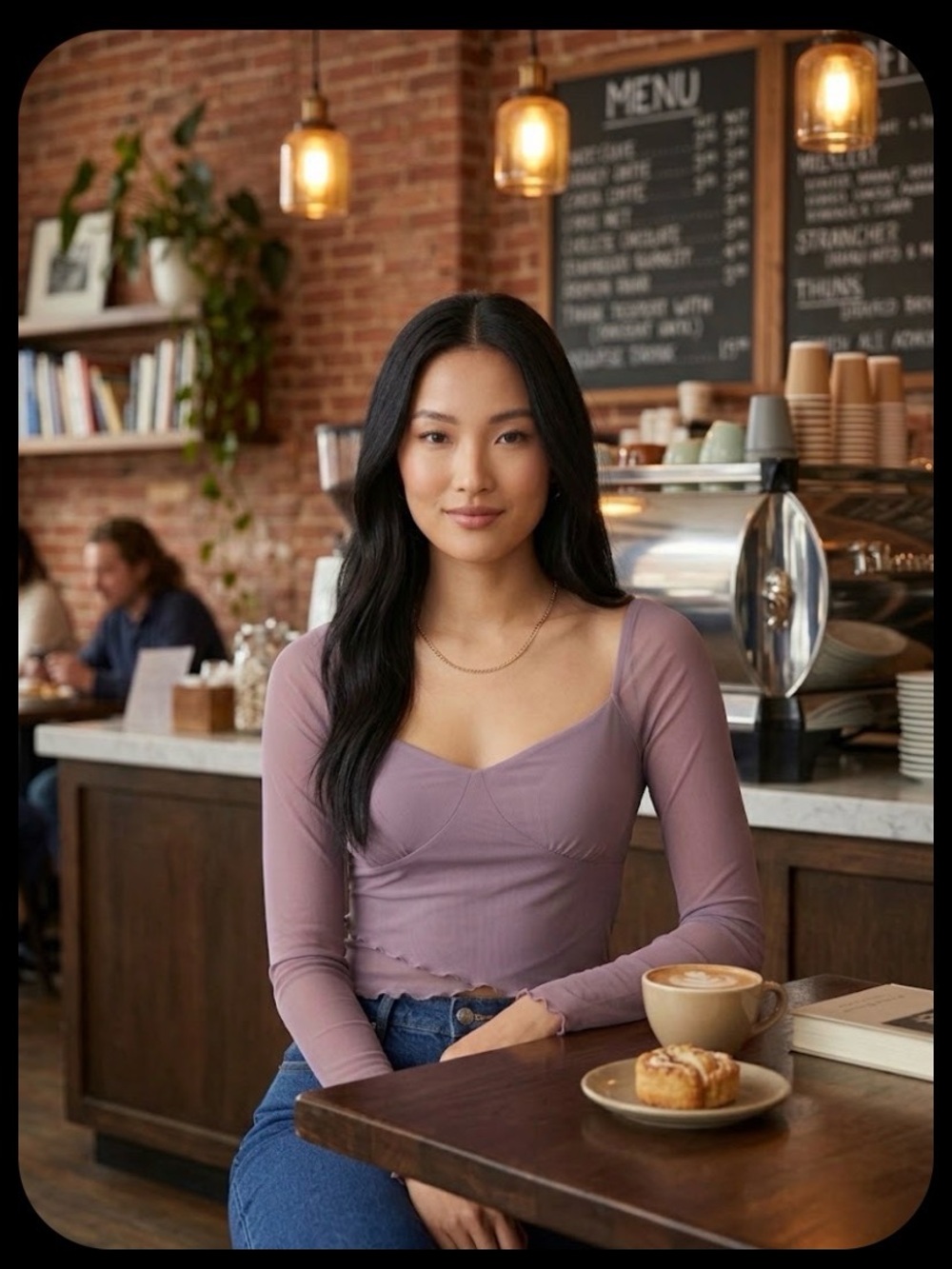 Iris Long-Sleeve Sweetheart Neck Top in Dusty Mauve